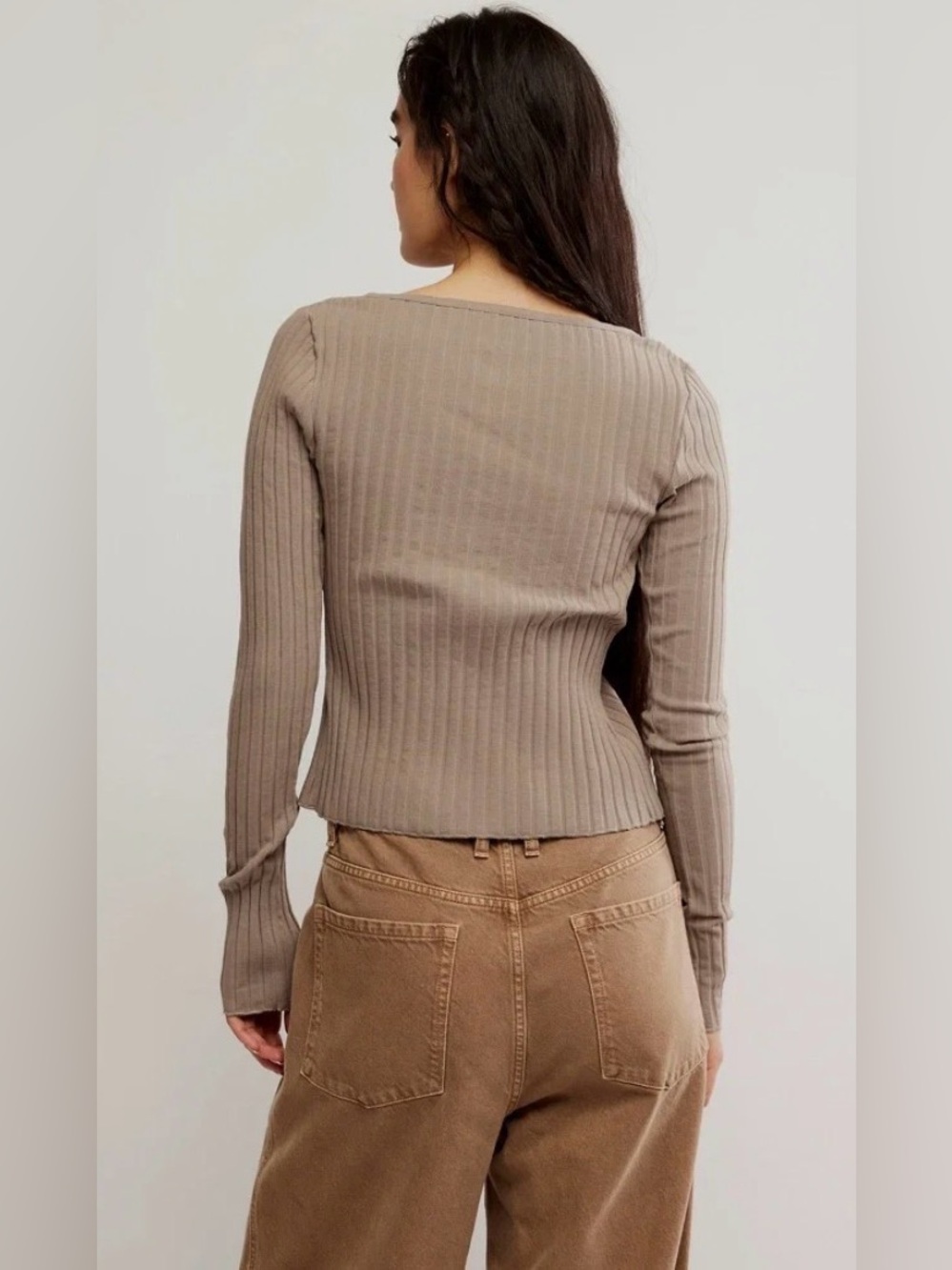 NWT Free People Tilly Long Sleeve Cardigan in Color: Fallen Rock - Picture 2 of 4